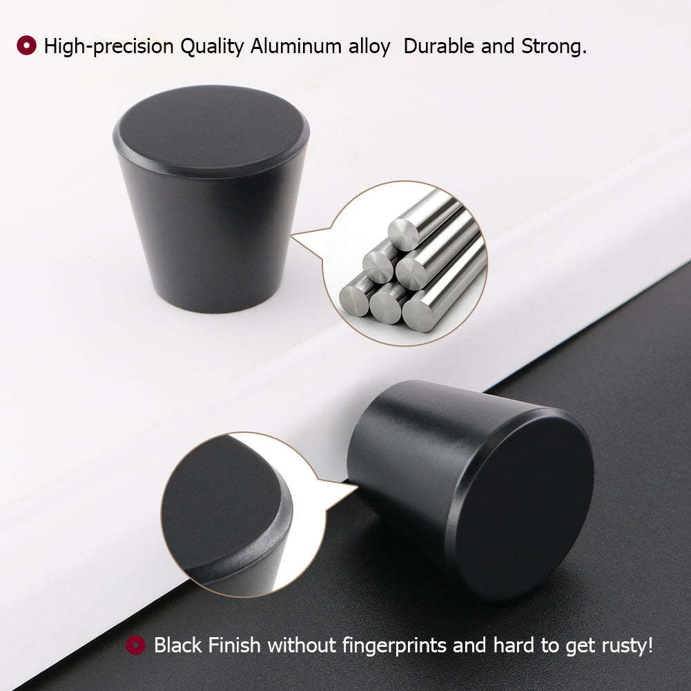 6 Pack Flat Black Cone Shape Drawer Knobs Solid, 1'' Diameter(LS745BK) -Homdiy