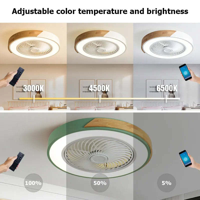 Modern Wood Round Ceiling Fans With LED Lights -Homdiy