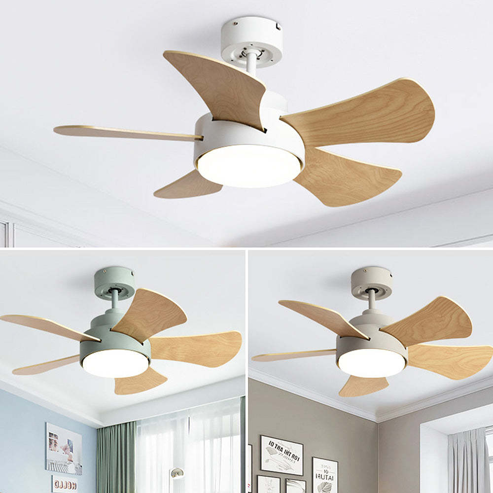 Modern Stylish Wood Dining Room Flush Ceiling Fan With LED Lighting -Homdiy