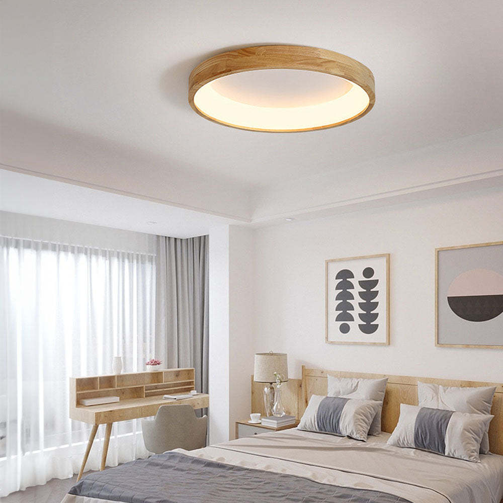 European Style Round Rubber Wood Flush Mounted Ceiling Light -Homdiy