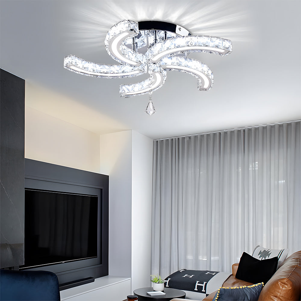 Crystal LED Ceiling Light 5 Arms Flush Mount Ceiling Light