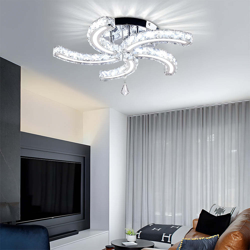 Crystal LED Ceiling Light 5 Arms Flush Mount Ceiling Light