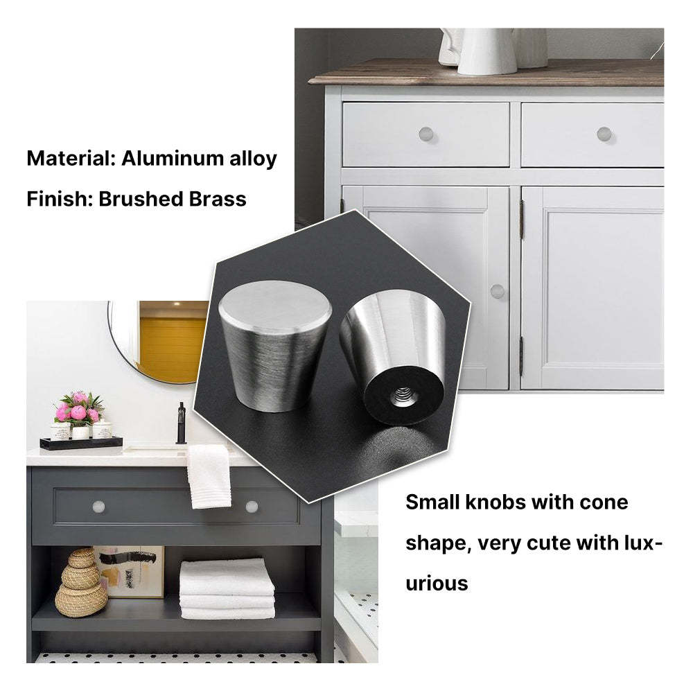 12 Pack Euro Style Sliver Kitchen Cabinet Knobs 1'' Diameter Solid Cone Shape(LS745SNB) -Homdiy