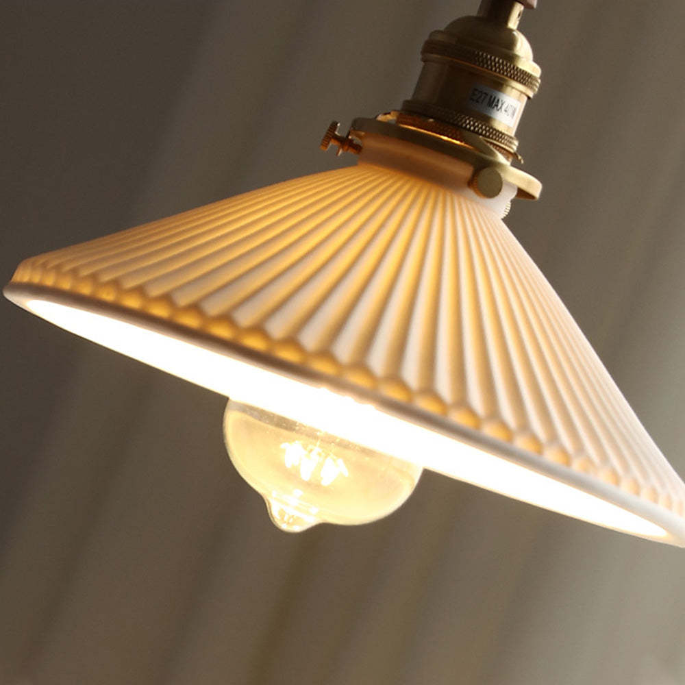 Japanese Style Ceramics Pleated Pendant Light -Homdiy