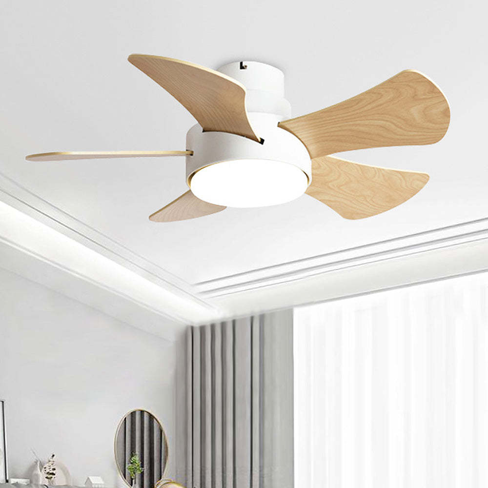 Modern Stylish Wood Dining Room Flush Ceiling Fan With LED Lighting -Homdiy