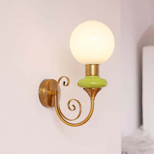 Onyx Iron Golden Finish Frame Spherical Glass 1-Light Wall Sconce -Homdiy