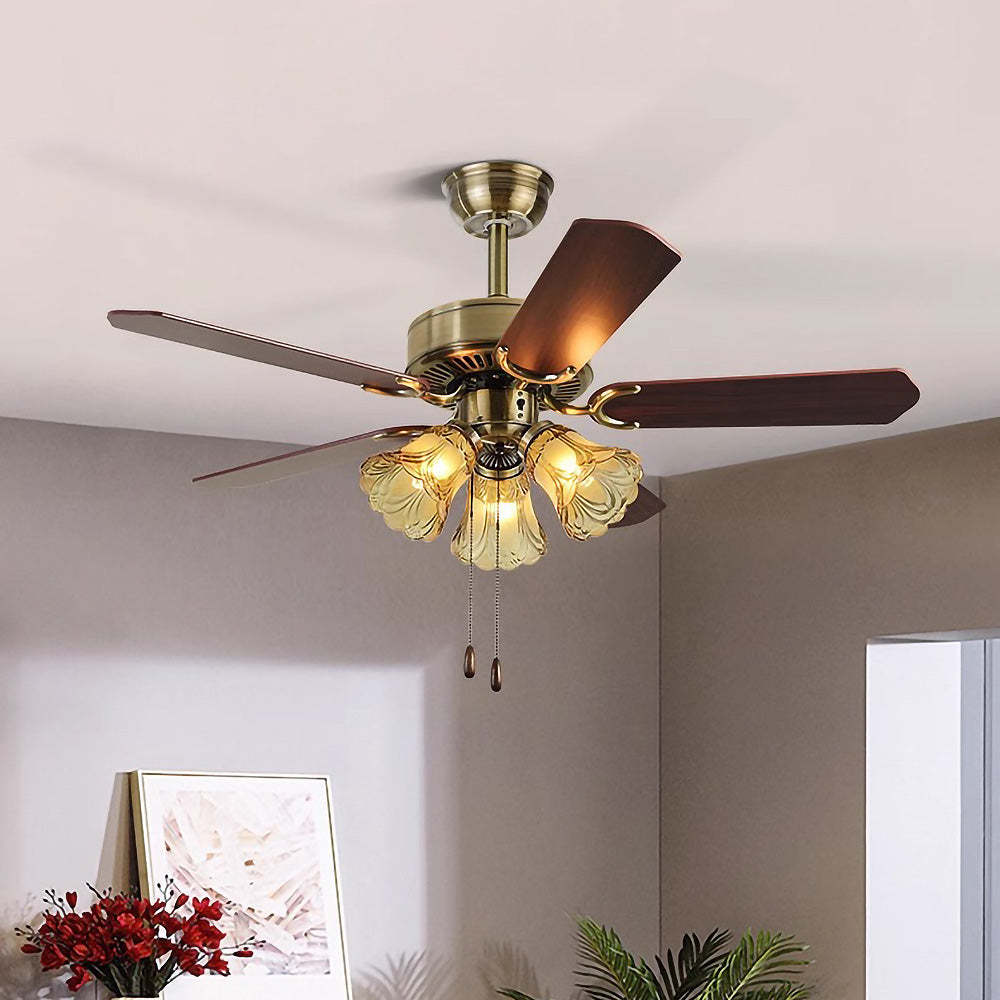Semi-Flush Vintage Design Black Flower Shape Ceiling Fan With Light -Homdiy