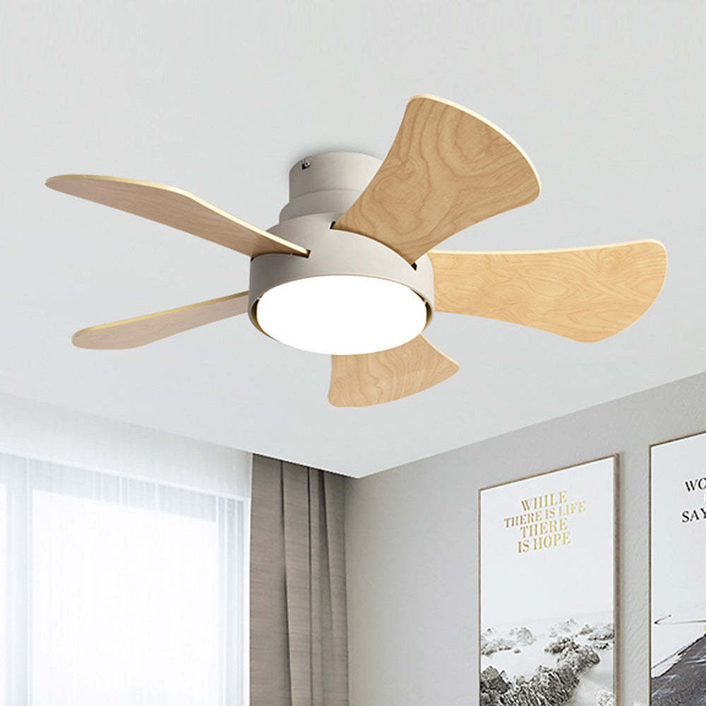 Modern Stylish Wood Dining Room Flush Ceiling Fan With LED Lighting -Homdiy