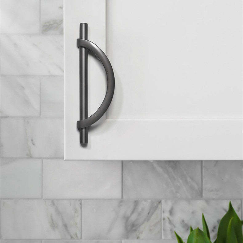 Zinc Alloy Matte Black Cabinet Handle Semicircle Dresser Knobs -Homdiy