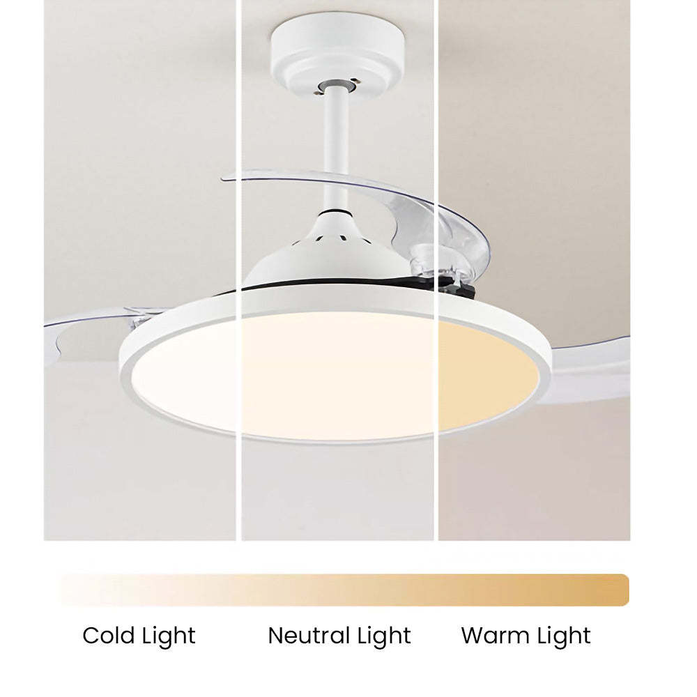 White Simple Bedroom Semi-Flush Ceiling Fan With LED Lights -Homdiy