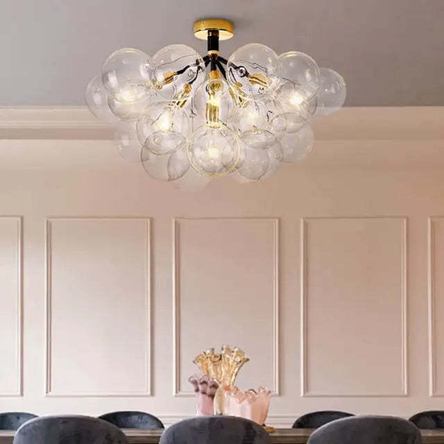 Modern Glass Bubble Semi Flush Mount Ceiling Chandelier -Homdiy