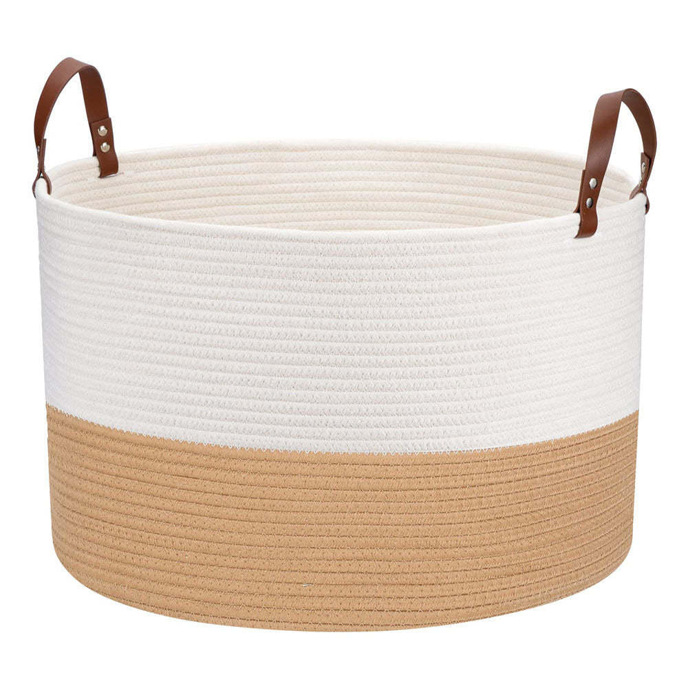 20"x13" Large Woven Basket Large Basket for Blankets Round Towel Basket Brown&white -Homdiy