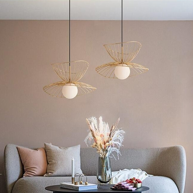 Modern Metal Chandelier Iron Straw Hat Pendant Light -Homdiy