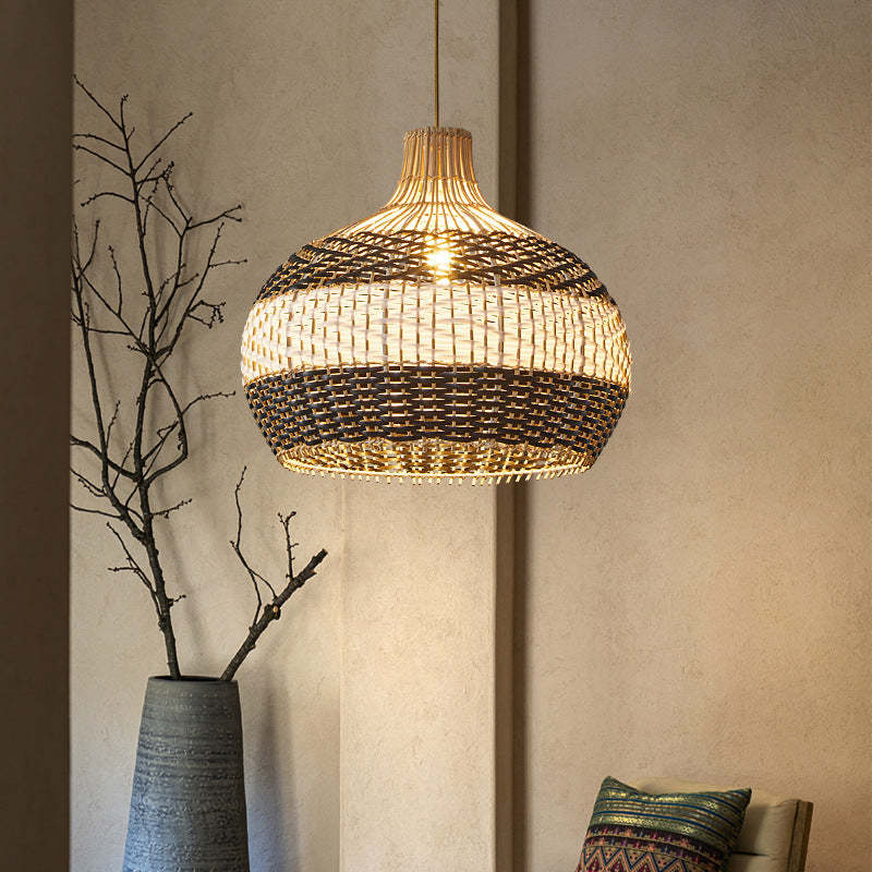 Minimalist Black White Lampshade Rattan Pendant Light -Homdiy