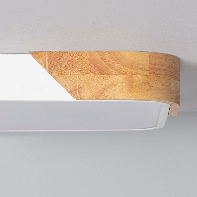 Square Wood And Metal Flush Mount LED Dimmable Ceiling Light -Homdiy