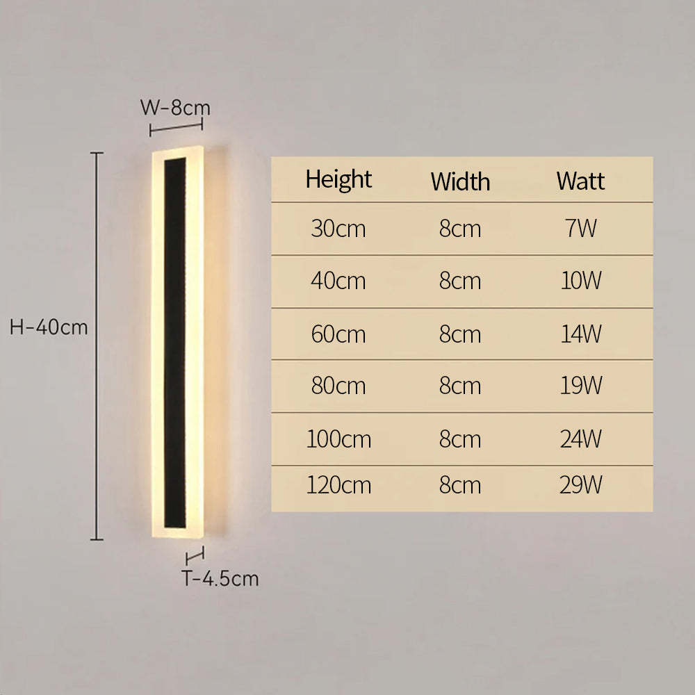 IP65 Modern Long Stripe Black Outdoor LED Porch Wall Lights