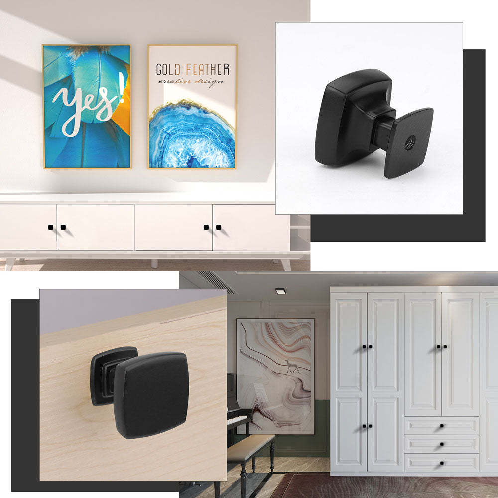 30 Pack Black Solid Square Drawer Knob Pulls For Bathroom(LS9016BK) -Homdiy