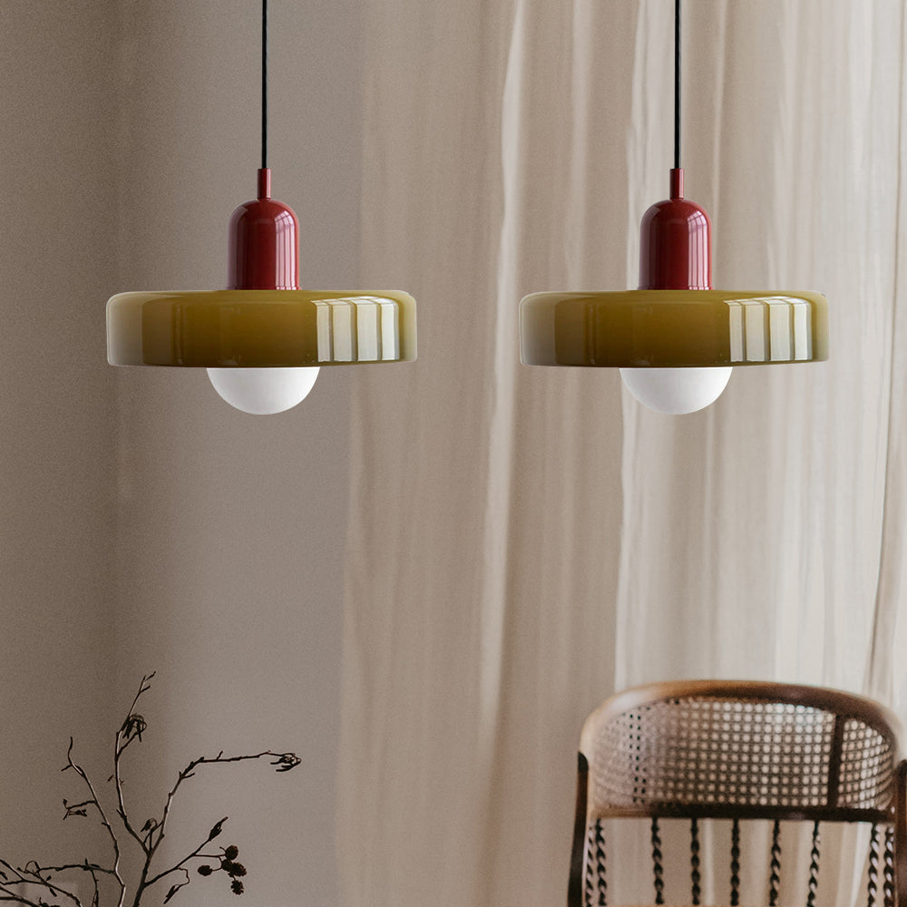 Homdiy 2 Heads Modern Bauhaus Pendant Light Stained Glass Hanging