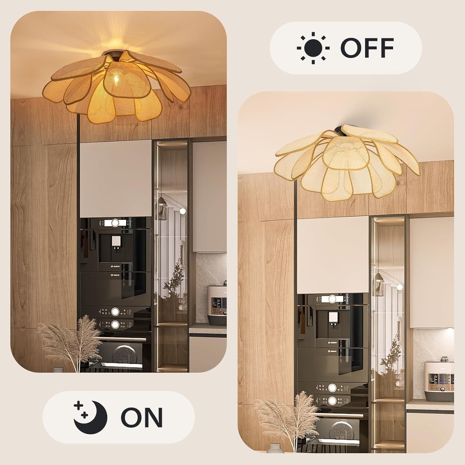 Creative Wabi Sabi Rattan Petal Flush Mount Ceiling Light