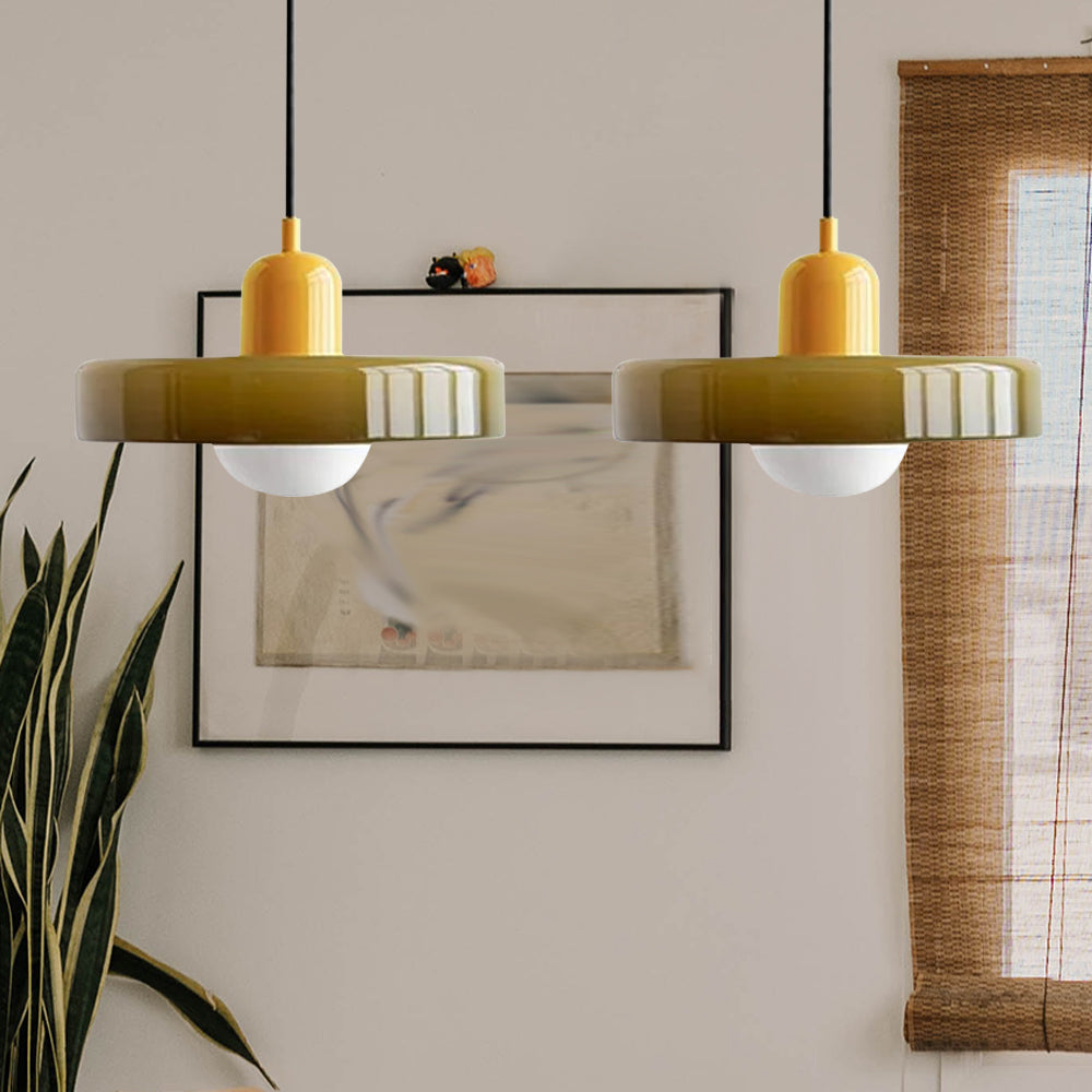 Homdiy 2 Heads Modern Bauhaus Pendant Light Stained Glass Hanging
