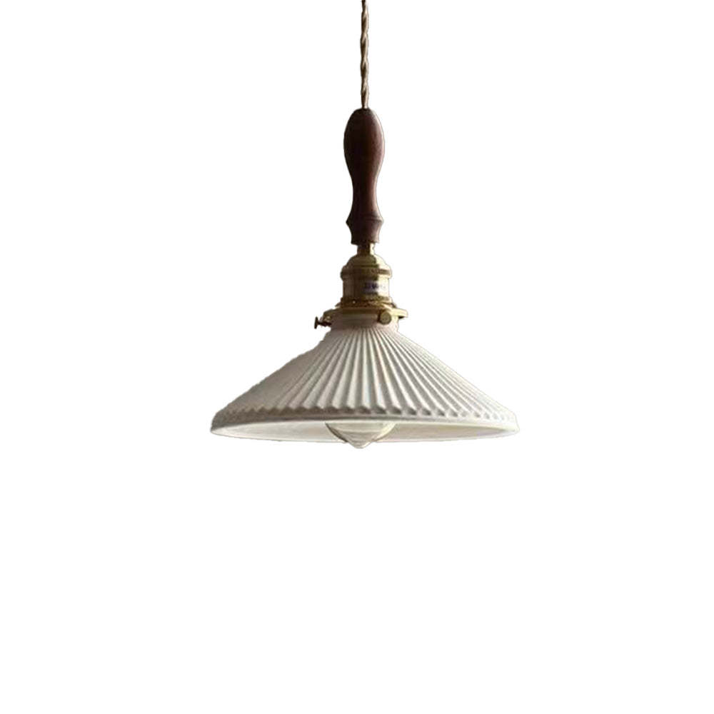 Japanese Style Ceramics Pleated Pendant Light -Homdiy