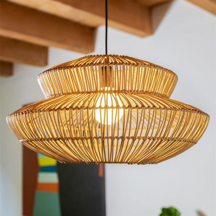 Japanese Style Art Rattan Weaving Pendant Light -Homdiy
