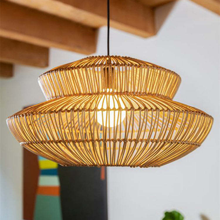 Japanese Style Art Rattan Weaving Pendant Light -Homdiy