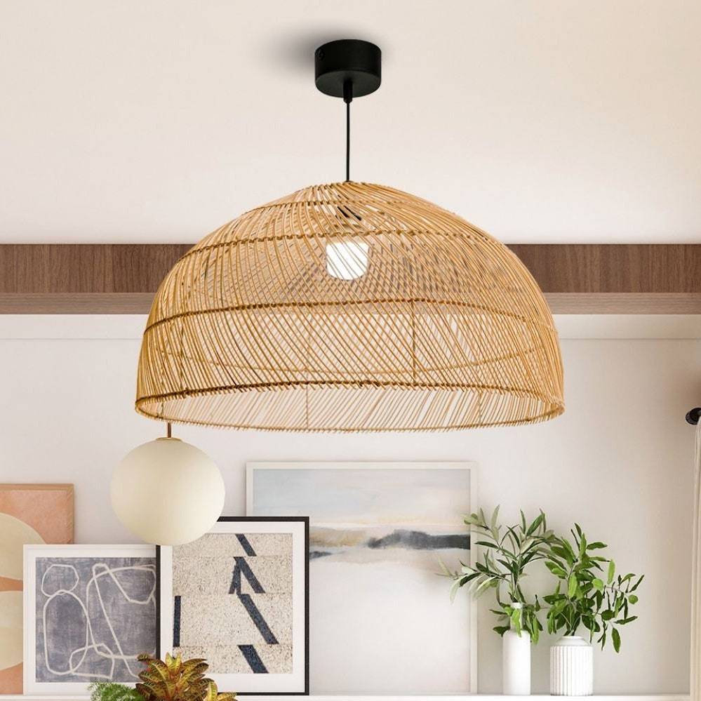 Modern Boho Rattan Pendant Light Weaving Hanging Light Fixture -Homdiy