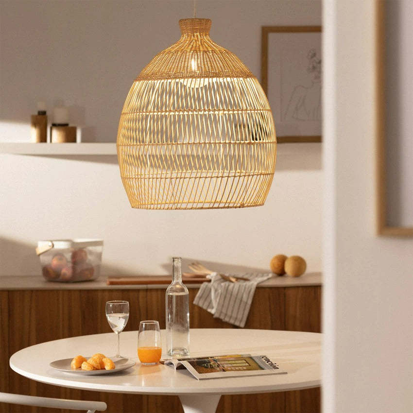 Handmade Woven Rattan Pendant Light Over Island -Homdiy