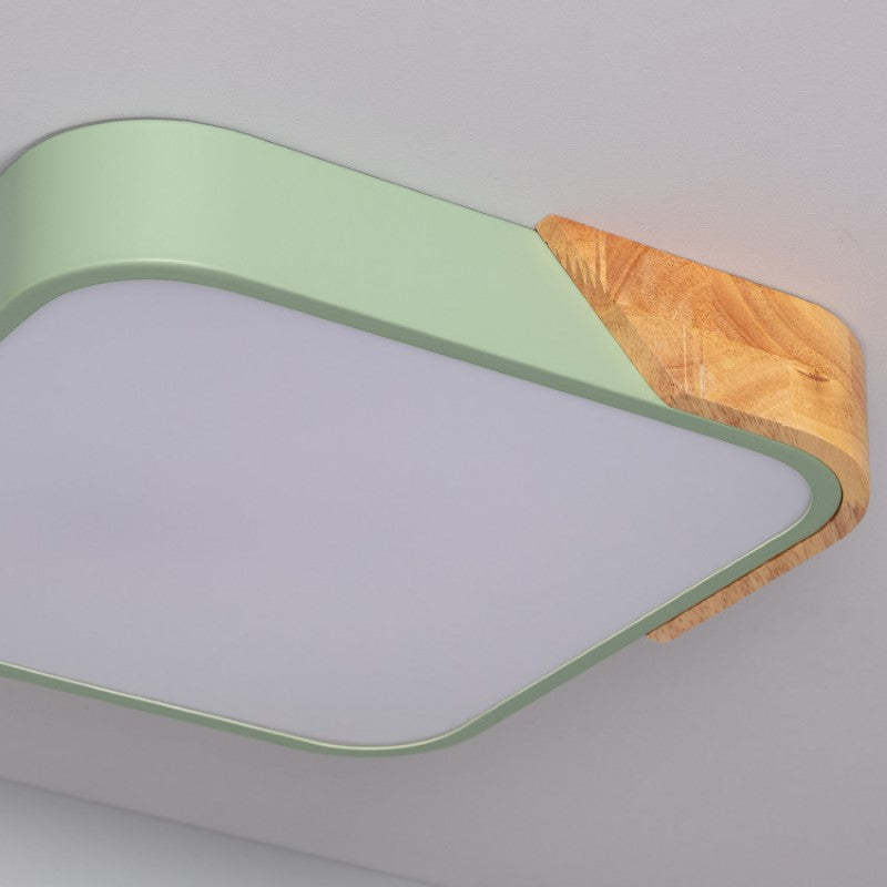 Square Wood And Metal Flush Mount LED Dimmable Ceiling Light -Homdiy