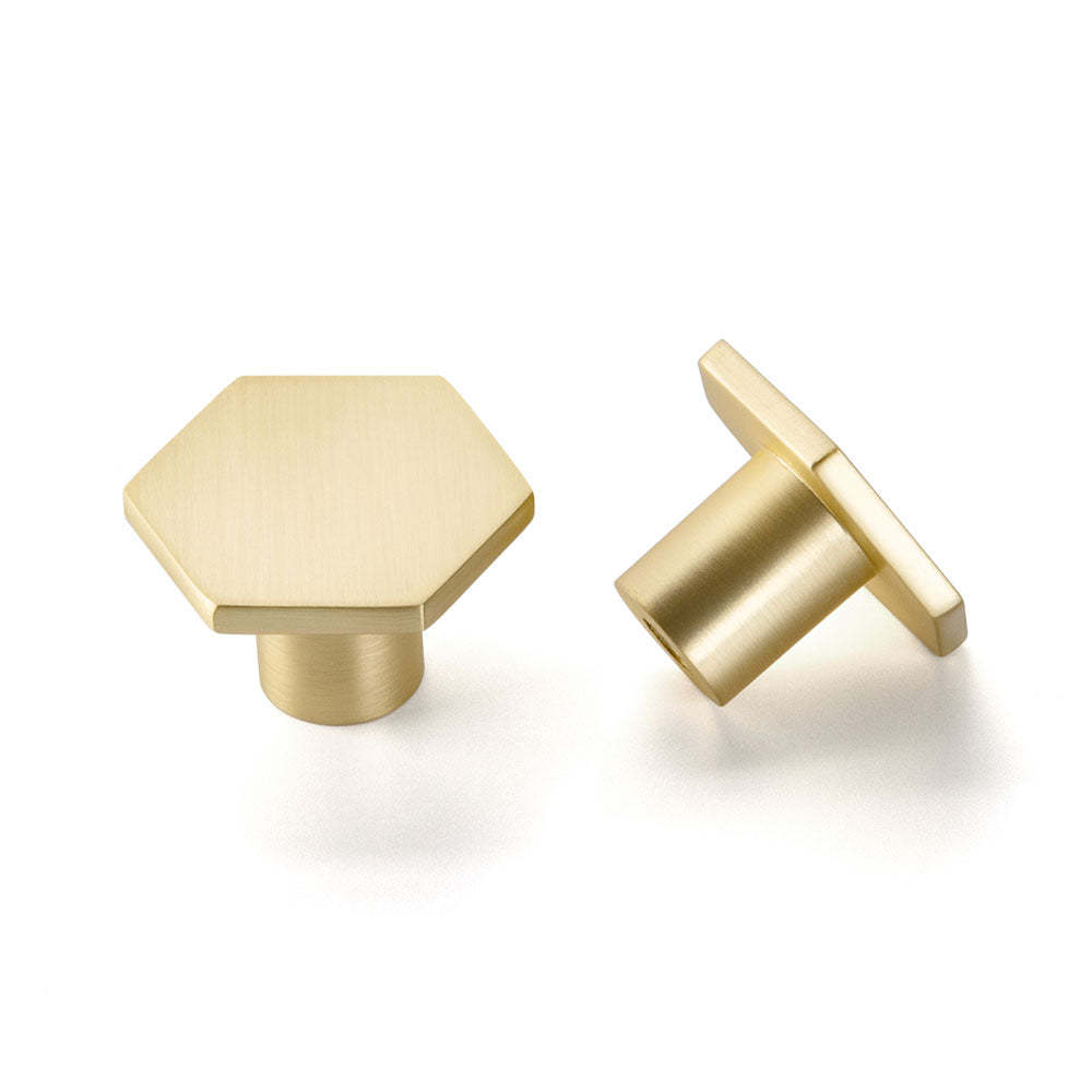 5 Pack Kitchen Gold Knobs Brushed Brass Dresser Knobs Hexagonal Cabinet Knobs(LS6275GD) -Homdiy