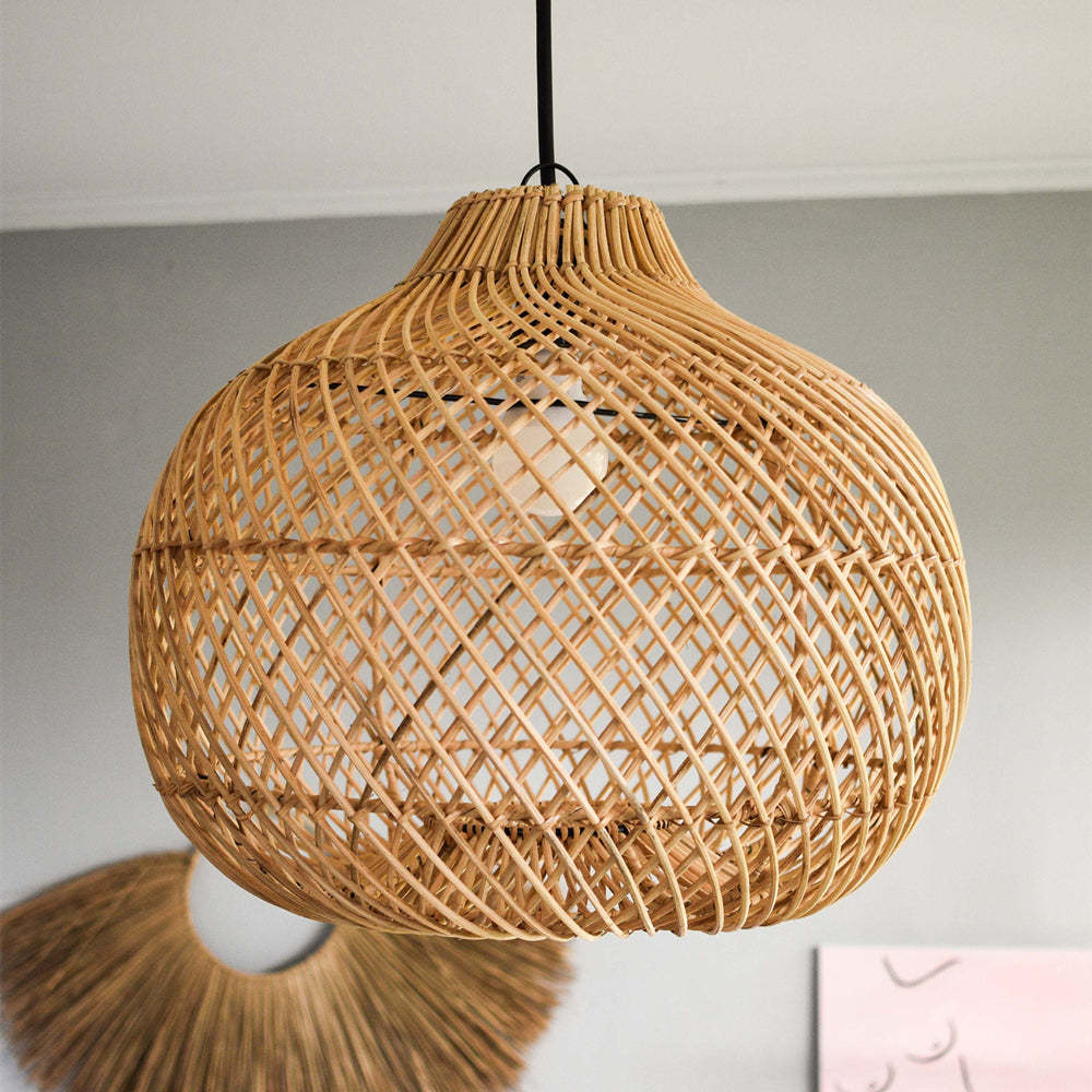 Handmade Wicker Pendant Lampshade Rustic Woven Rattan Pendant Light -Homdiy