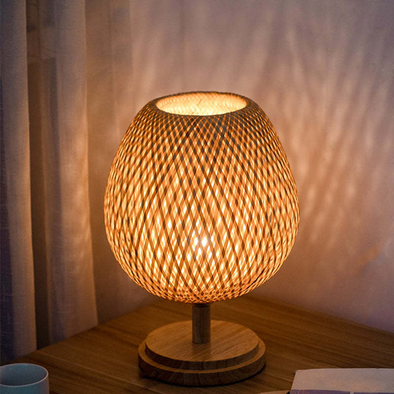 Bamboo Weaving Table Lamp Pastoral Bedroom Bedside Light -Homdiy