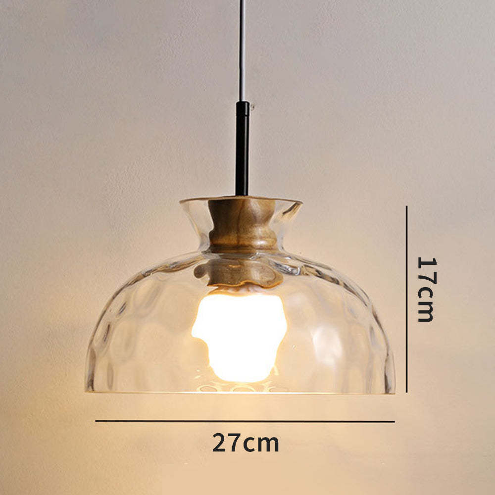Art Ripple Glass Pendant Lamp Wood Suspension Light -Homdiy