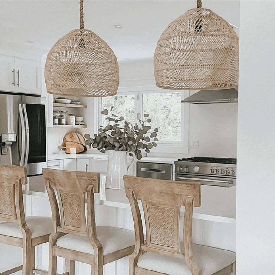 Handmade Hemp Rope Hanging Ceiling Lights Rattan Kitchen Pendant Light -Homdiy