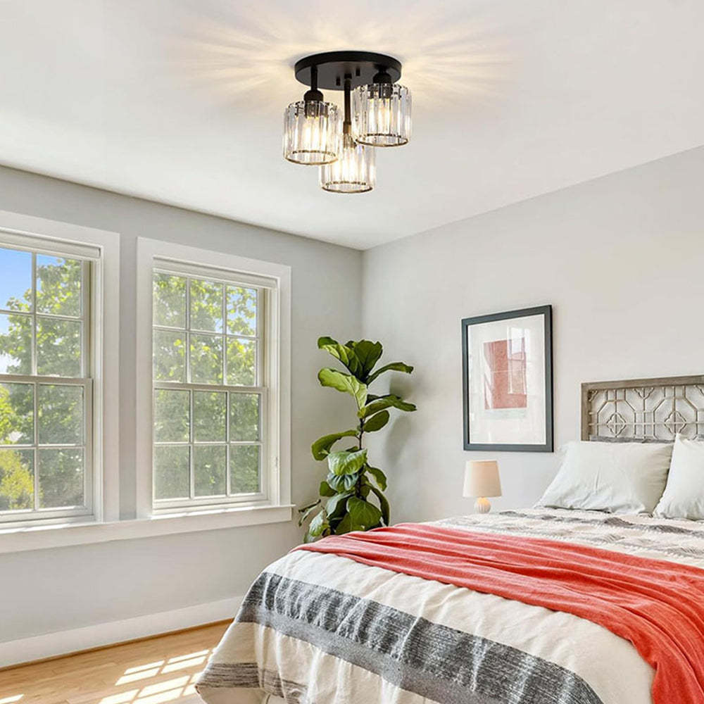 Modern Glass Crystal Semi Flush Ceiling Light