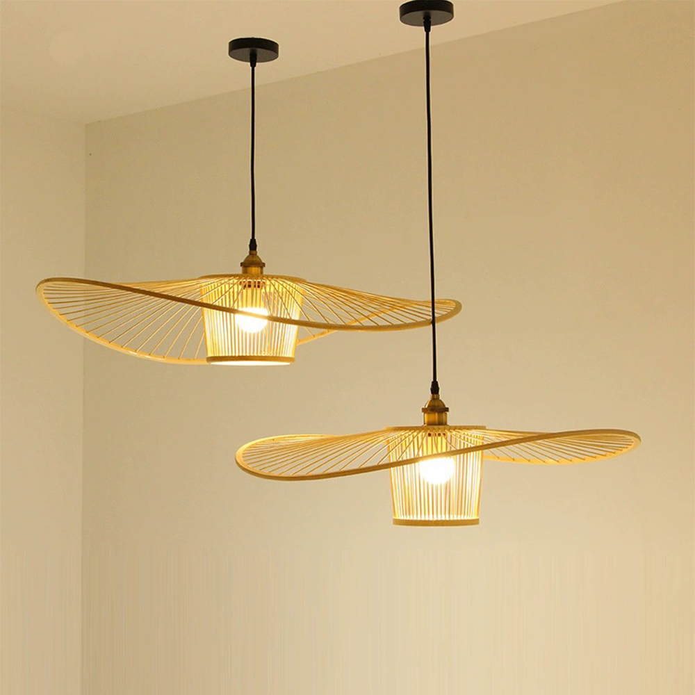 Waving Bamboo Vintage Woven Wicker Handmade Rattan Pendant Light -Homdiy