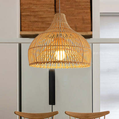Natural Handwoven Large Basket Rattan Pendant Lampshade -Homdiy