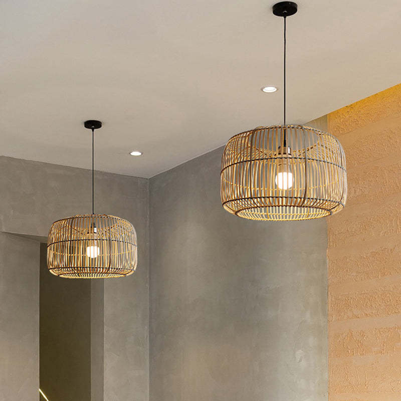 Lantern Shape Bamboo Chandeliers Japanese Style Pendant Light -Homdiy