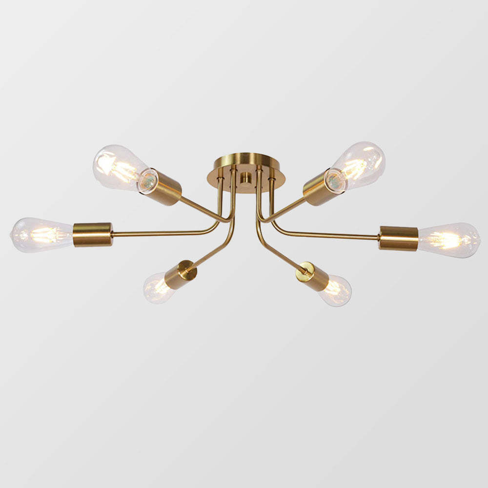 Modern 6-Light Gold Metal Sputnik Semi Flush Mount Chandelier -Homdiy