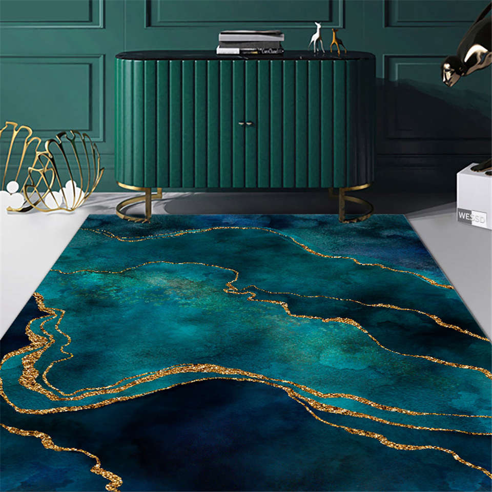 Luxury Teal Rug For Living Room Decoration Big Floor Mat -Homdiy