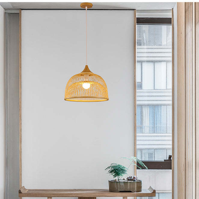 Simple Small Chandelier Decorative Bamboo Woven Pendant Lampshade -Homdiy
