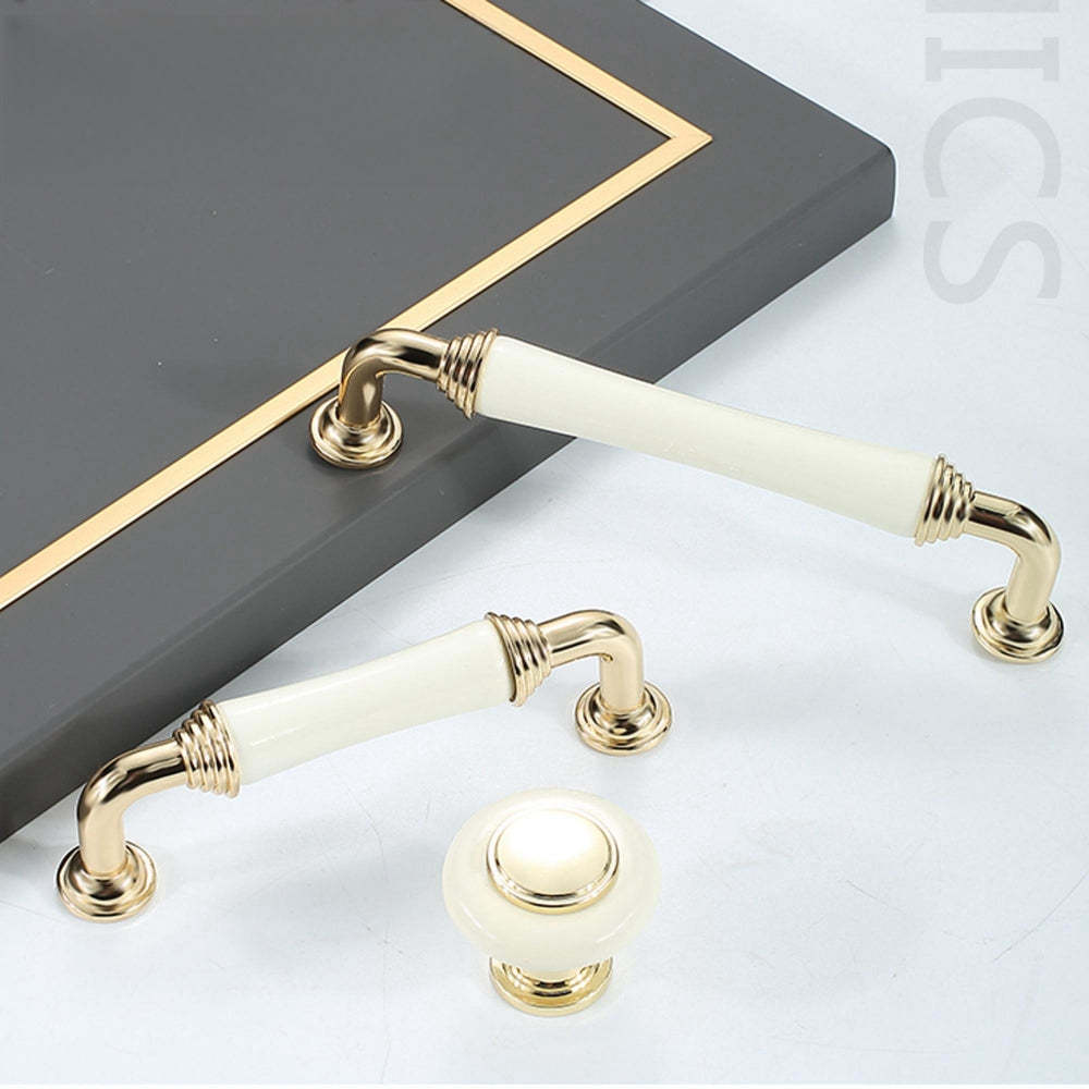 Light Luxury Gold White Creamic Kitchen Door Handles -Homdiy