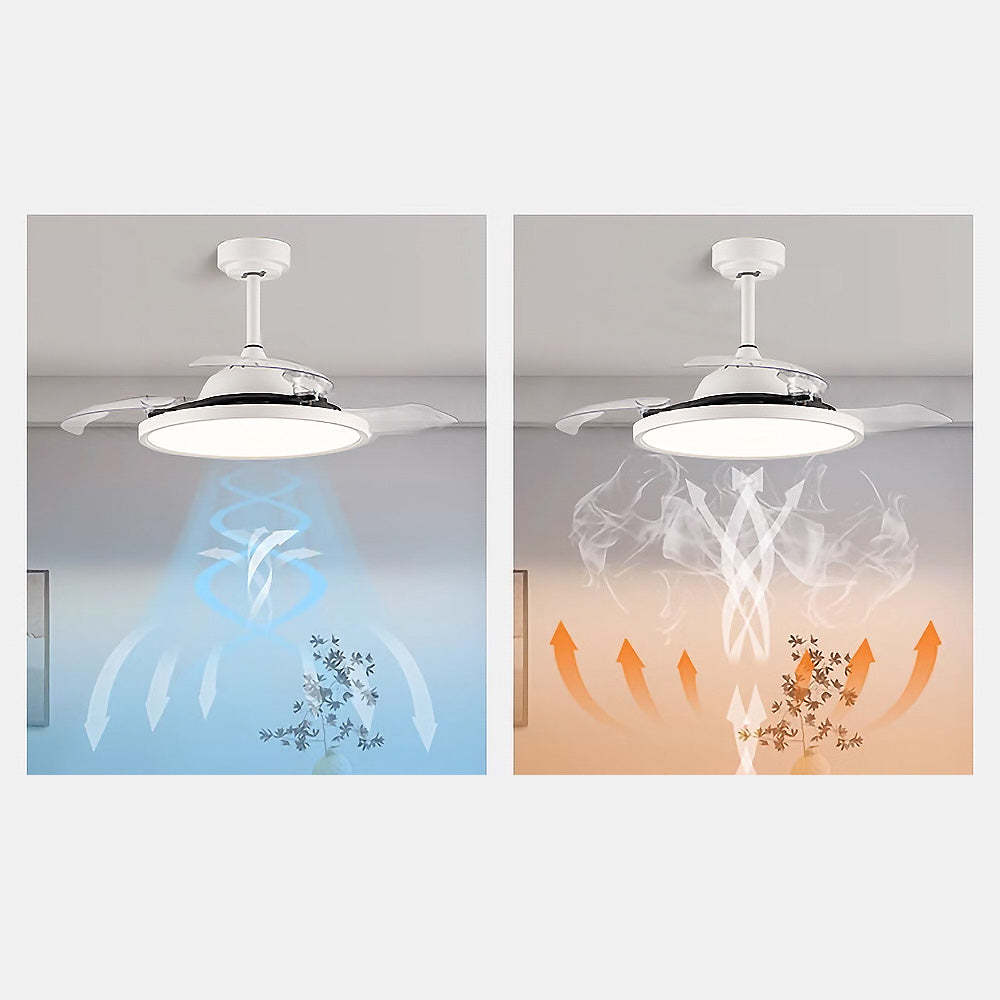 White Simple Bedroom Semi-Flush Ceiling Fan With LED Lights -Homdiy