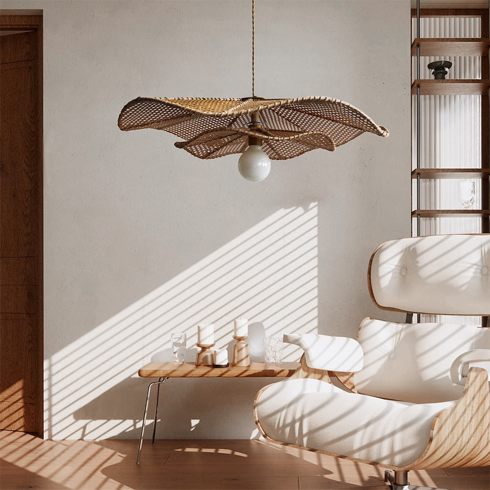 Retro Boho Lotus Leaf Shape Rattan Pendant Light -Homdiy