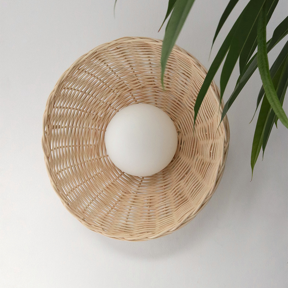 Bamboo Glass Woven Rustic Wall Lamp -Homdiy