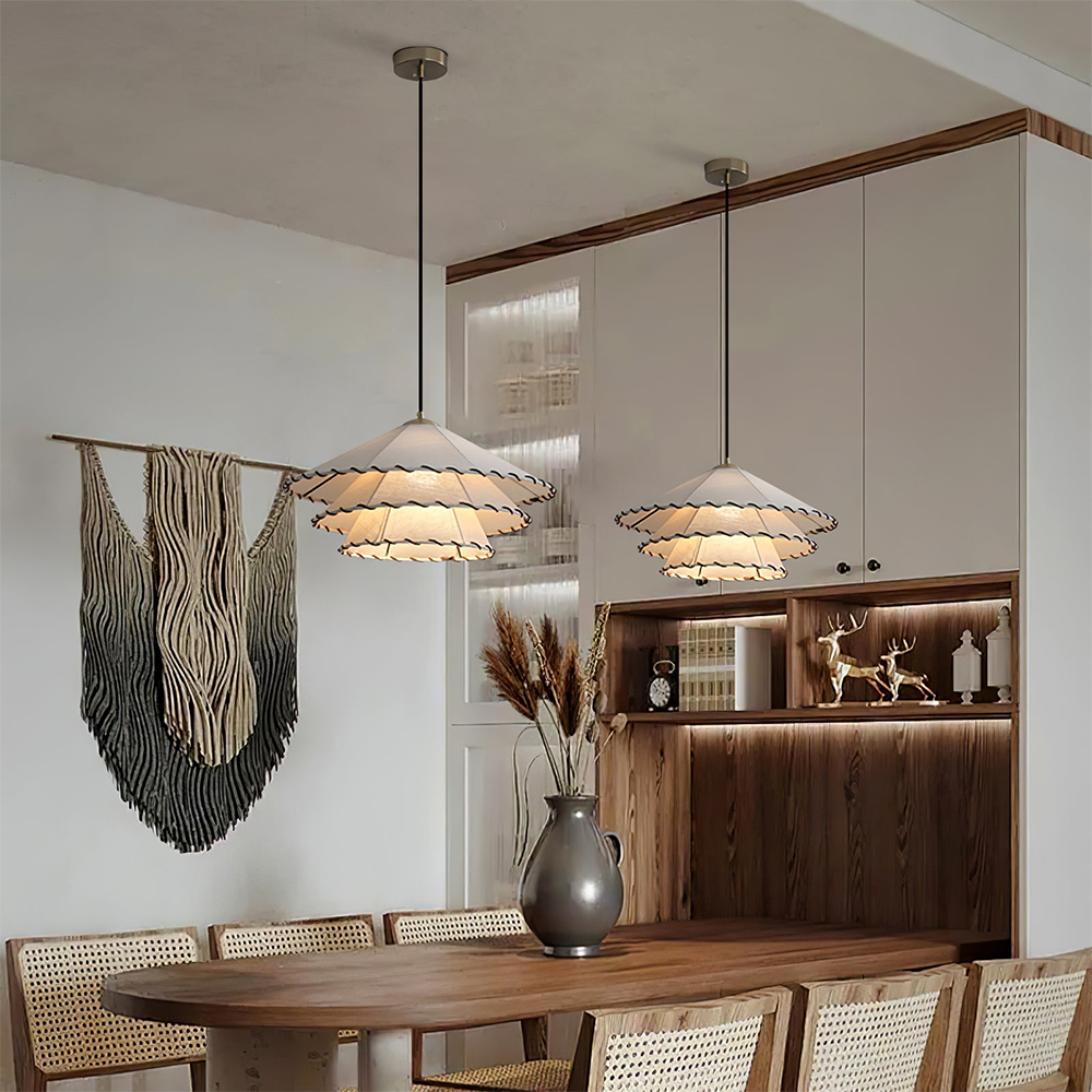 Vinatge Wabi-Sabi Lotus Leaf Fabric Pendant Light -Homdiy