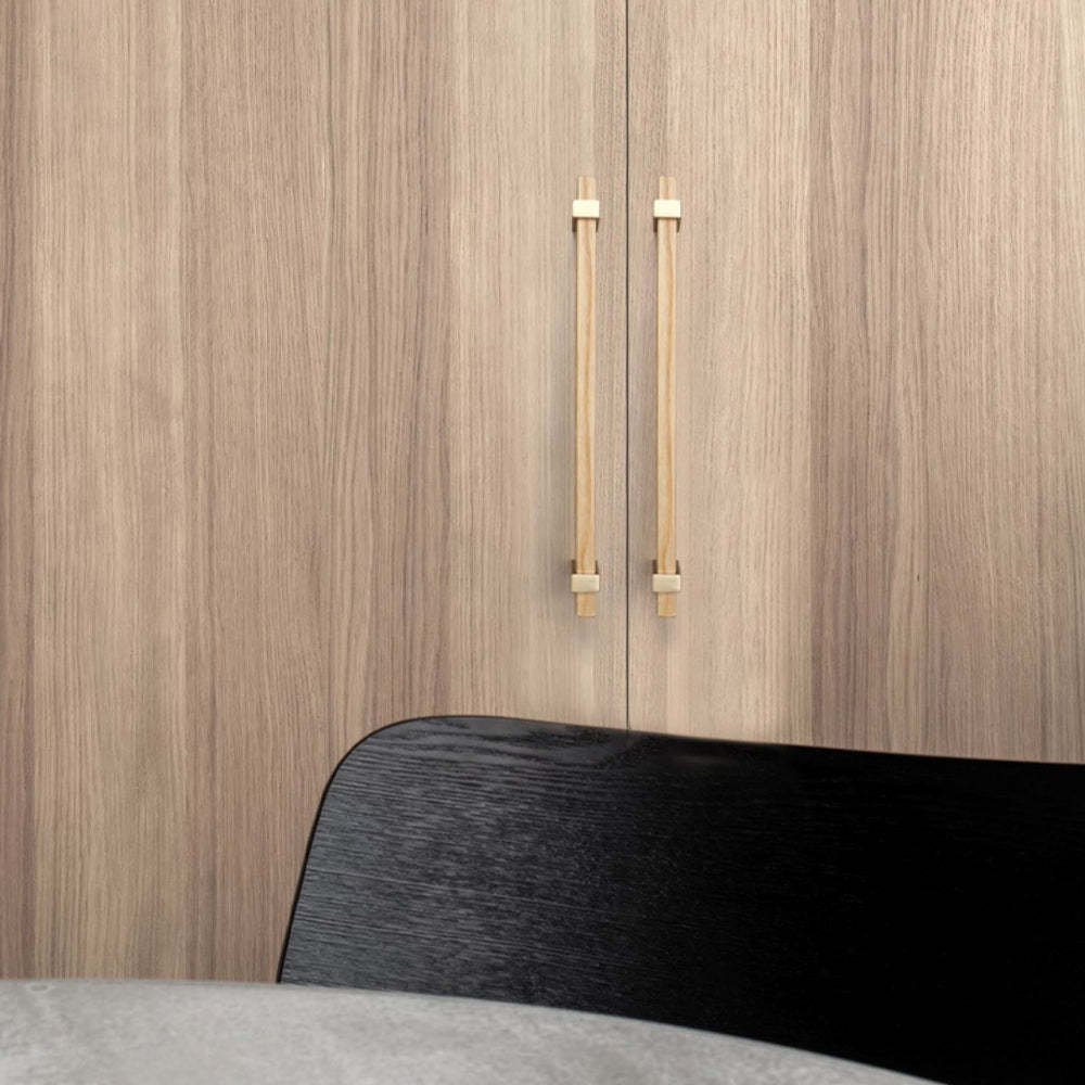 Square Wooden Brass Walnut Cabinet Handle Kitchen Drawer Pulls -Homdiy