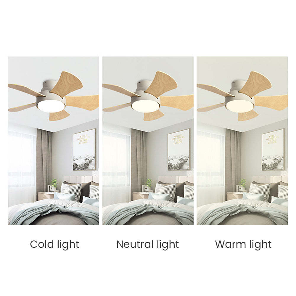 Modern Stylish Wood Dining Room Flush Ceiling Fan With LED Lighting -Homdiy