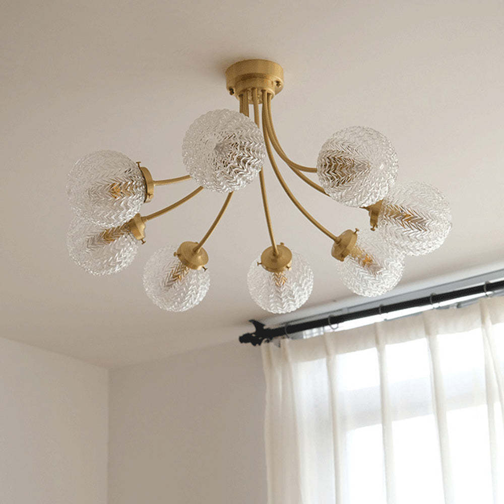 Modern Gold Brass Glass Semi Flush Mount Ceiling Light -Homdiy